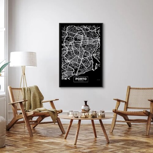  Slika - Negative Map: Porto (1 Part) Vertical 40x60 U crnom drvenom okviru Slike