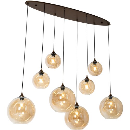 QAZQA Art Deco viseča svetilka temno bronasta z jantarnim steklom ovalna 8-light - Sandra Cene