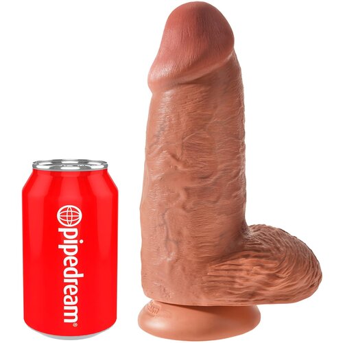 King Cock 9 Chubby - vakuumska ča&amp;scaron;ica, testikularni dildo (23cm) - tamno prirodno Slike