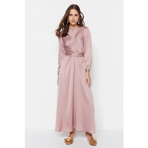 Trendyol Pink Evening Dress With Cross-tie Detailed Satin Slike