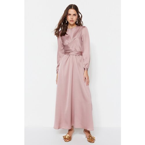 Trendyol Pink Evening Dress With Cross-tie Detailed Satin Cene