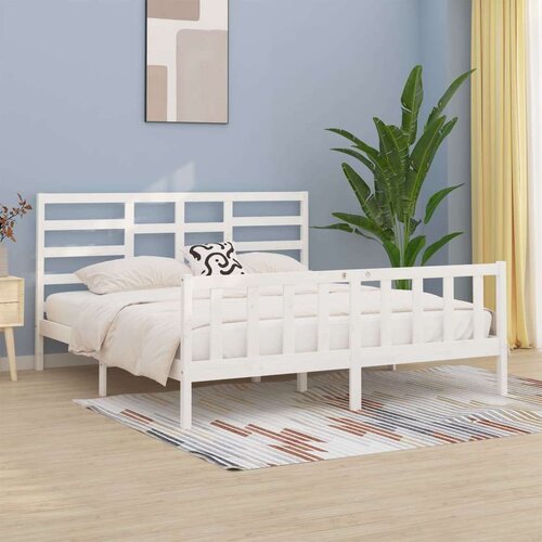  Posteljni okvir bel iz trdnega lesa 180x200 cm 6FT, (20648299) Slike