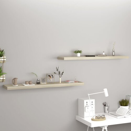 VidaXL Stenske police 2 kosa barva hrasta 120x23,5x3,8 cm MDF Slike