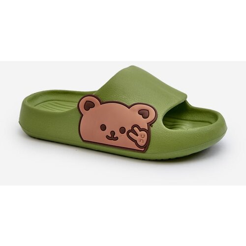 Kesi Lightweight foam slippers with teddy bear, Green Relif Slike