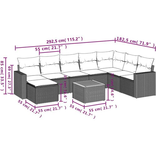 vidaXL 9-dijelni set vrtnih sofa s jastucima bež od poliratana Cijene
