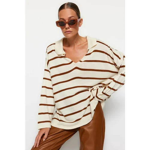 Trendyol Brown Super Wide Fit Striped Knitwear Sweater