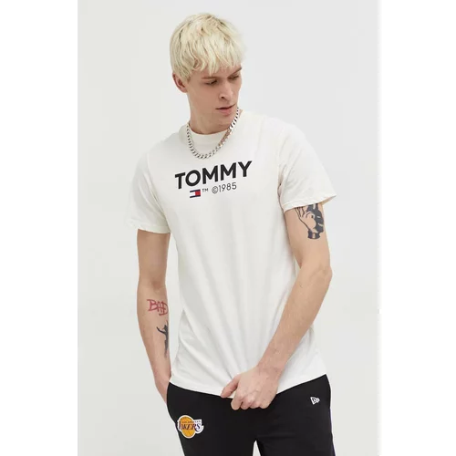 Tommy Jeans Bombažna kratka majica moški, bež barva