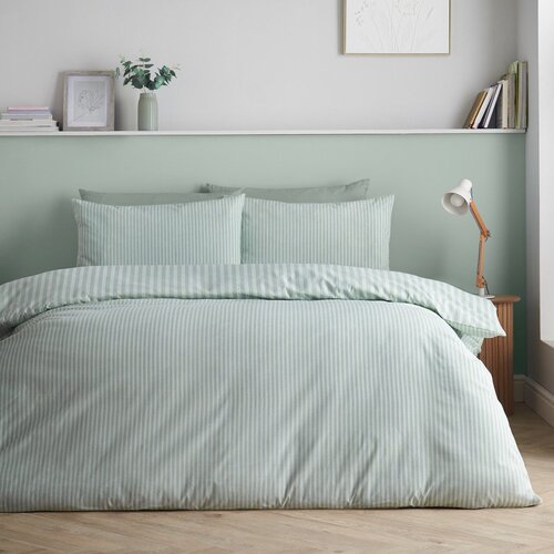 Catherine Lansfield Zelena 3-delna posteljnina za zakonsko posteljo 200x200 cm Epping Textured Stripe &amp;ndash; Slike