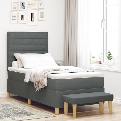 VidaXL Krevet s podnicom s madracem i klupom tamno sivi 90x190 cm tkanina Slike