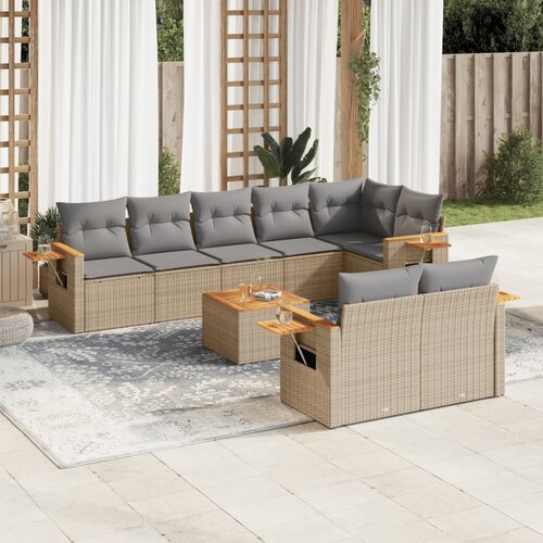 vidaXL 9-dijelni set vrtnih sofa s jastucima bež od poliratana Cijene
