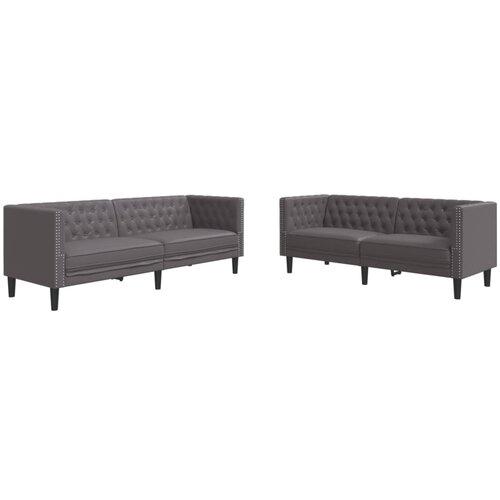 vidaXL Chesterfield garnitura od 2 dijela  siva  umjetna koža - Siva dvosjed + trosjed Cijene