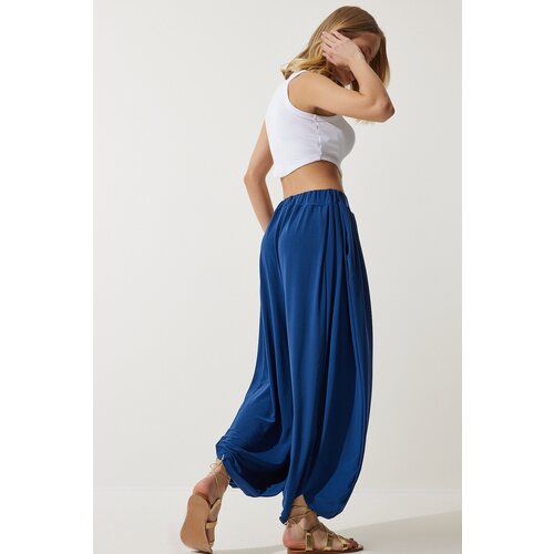 women's navy blue pleated comfortable modal baggy trousers Slike