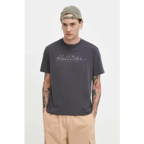 Hollister Co. Bombažna kratka majica moški, siva barva