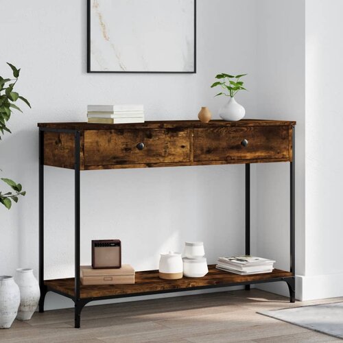 vidaXL Konzolna mizica dimljen hrast 100x34,5x75 cm inženirski les Cene
