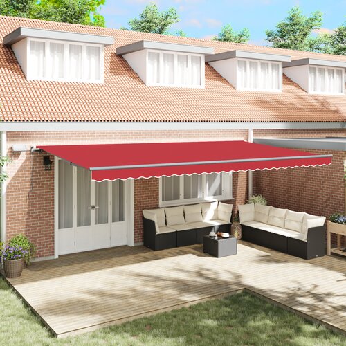 VidaXL Ročna Retraktibilna Tenda z LED Rdeča 600x350 cm, Zamenjava tenda za okvir 6x3,5 m Rdeča Slike