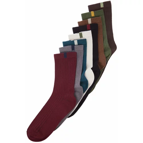 Trendyol Men's Multicolored Cotton 8-Pack Textured Contrast Color Block Loafers Socks
