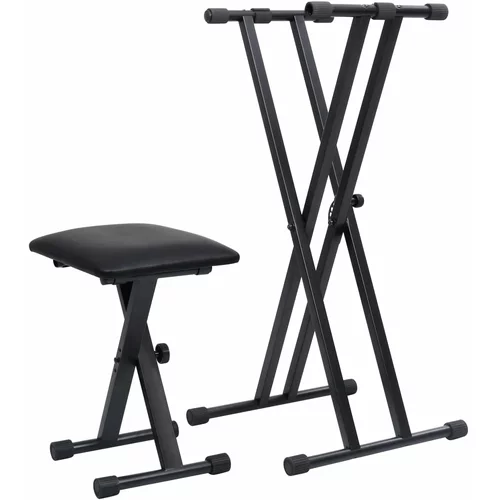 vidaXL komplet dvojnega stojala in stolčka za klaviature črn