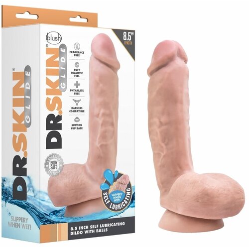 Blush Dr. Skin Glide samopodmazujući realistični dildo - 21,5 cm, s testisima Cijene