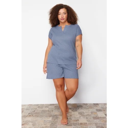 Trendyol Curve Blue V-neck Camisole Knitted Pajama Set