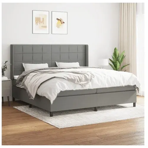  Box spring postelja z vzmetnico temno siva 200x200 cm blago