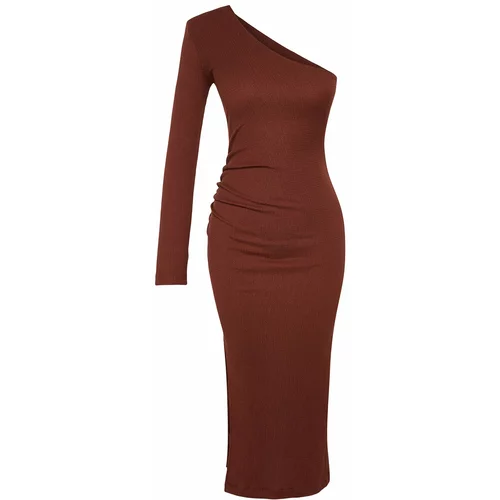 Trendyol Brown Fitted Evening Dress