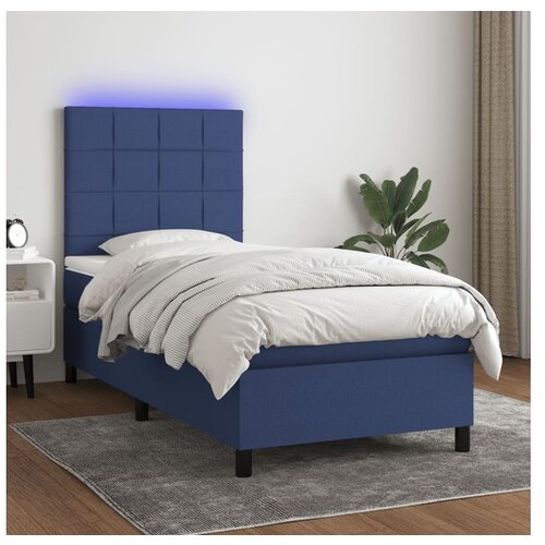 vidaXL Box spring postelja z vzmetnico LED modra 100x200 cm Cene
