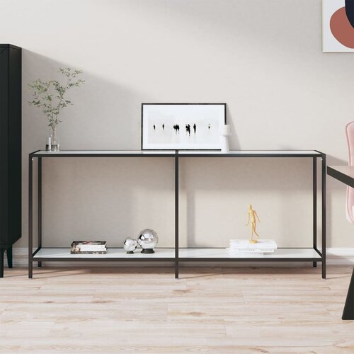 The Living Store Konzolna mizica bela 180x35x75,5 cm kaljeno steklo - Konzolna Mizica, (21421425) Slike