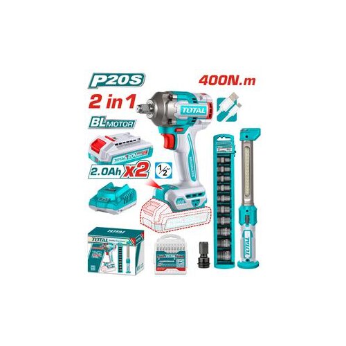 Total Aku udarni odvijač, LED radna lampa + dodaci+2 × baterije 2.0Ah +1 × punjač 2A TOSLI23048 Cene
