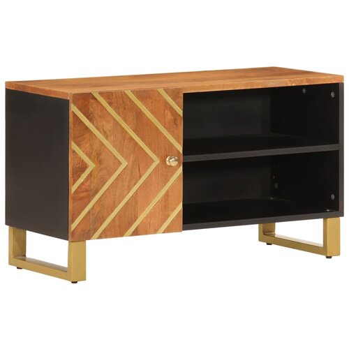 Maison Chic TV omarica - TV stojalo - Televizijska omarica rjava in črna 80x31,5x46 cm trden mangov les, (21700738) Slike