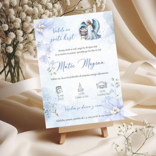  Vabilo za krst, angel varuh v modri barvi REK 030-07 Cene