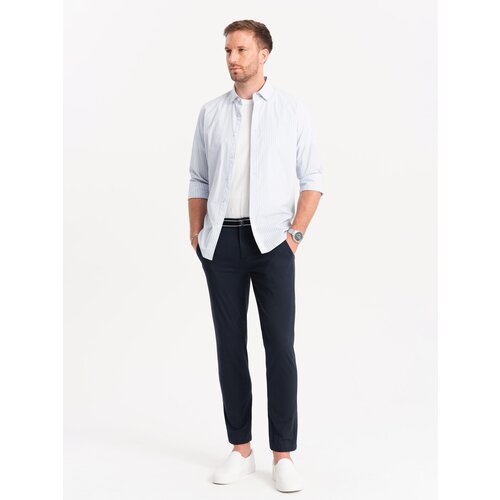 Ombre Men&amp;#039;s chino pants with decorative waistband - navy blue Slike