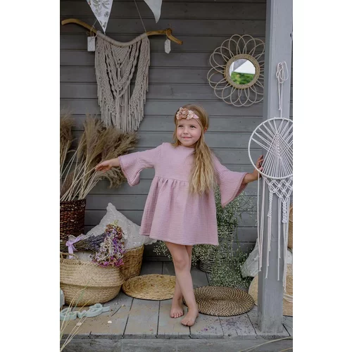 Jamiks Pamučna haljina za bebe boja: ružičasta, mini, širi se prema dolje