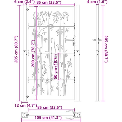 VidaXL Vrtna vrata Crna 105 x 200 cm Čelik s pra&amp;scaron;kastim premazom Slike