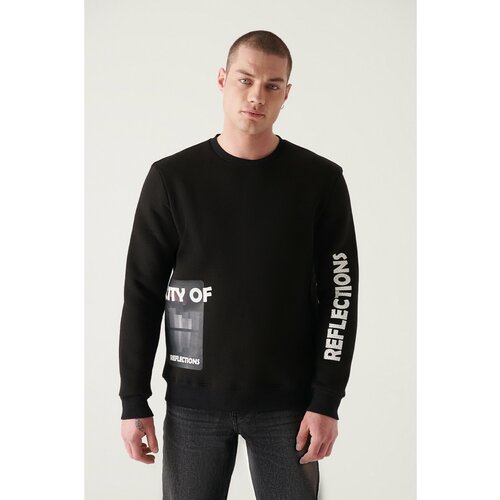 Avva Men's Black Crew Neck Hologram 3 Thread Fleece Standard Fit Regular Fit Sweatshirt Cene