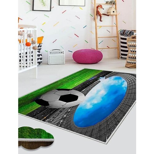  Dečiji tepih sa gumenom podlogom 10x220cm - Fudbalska lopta crni, TG-2165 Cene