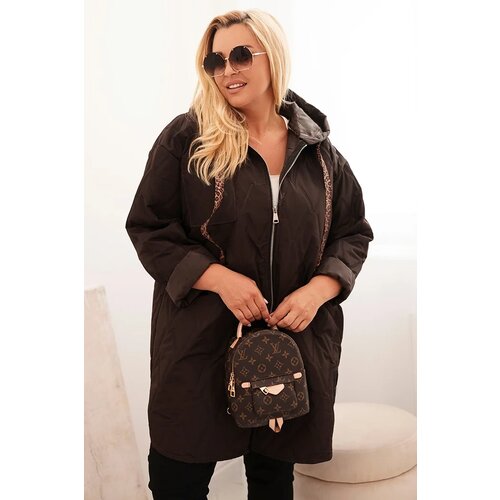 Kesi Włoski Plus Size women's quilted jacket with a hood and the inscription HOPE brown Cijene
