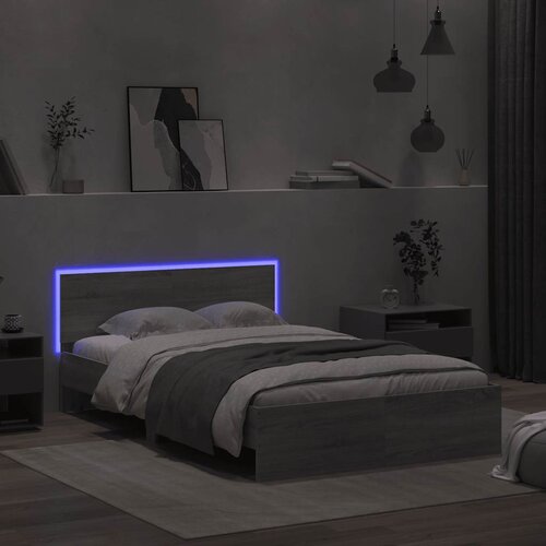  Okvir kreveta s uzglavljem i LED boja hrasta 120x190 cm Slike