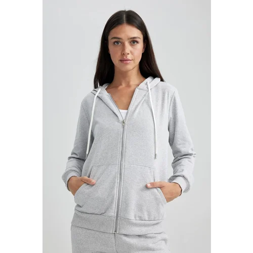 Defacto Regular Fit Hooded Thin Sweatshirt Fabric Cardigan