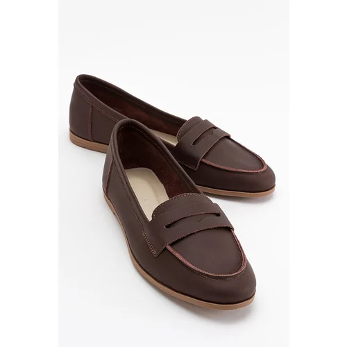 LuviShoes F02 Brown Skin Women's Flats From Genuine Leather.