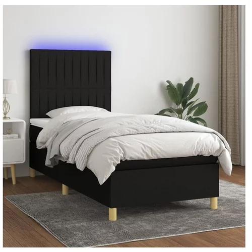 Box spring postelja z vzmetnico LED črna 90x200 cm blago