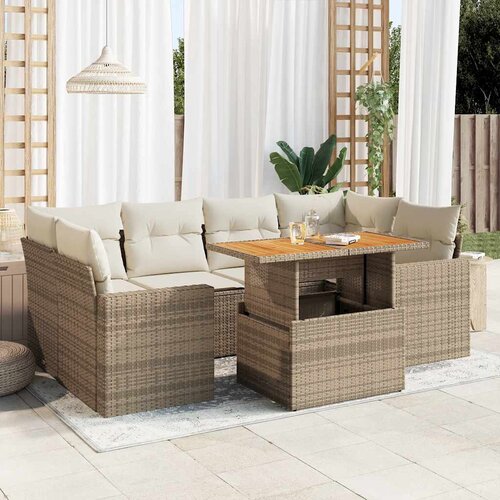 VidaXL 7-dijelni set vrtnih sofa od poliratana s jastucima bež Slike