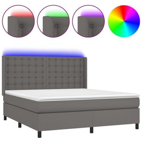  box spring s madracem LED sivi 180x200cm od umjetne kože Slike