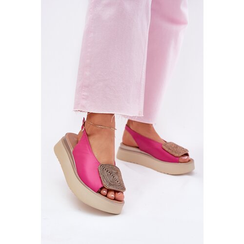 Zazoo 1786 Leather Women&amp;#039;s Sandals On Platform With Decoration Fuchsia Slike