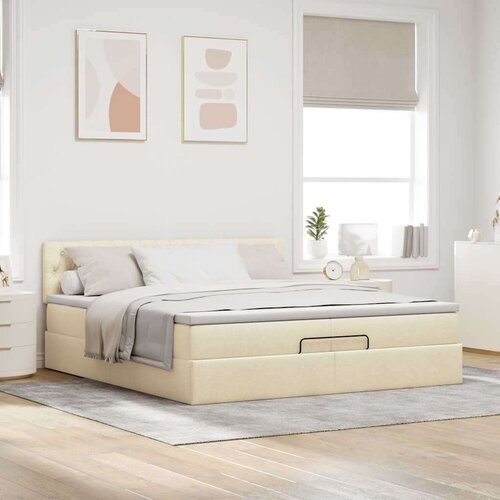 VidaXL Otomanski krevet s madracem krem 200x200 cm tkanine Slike