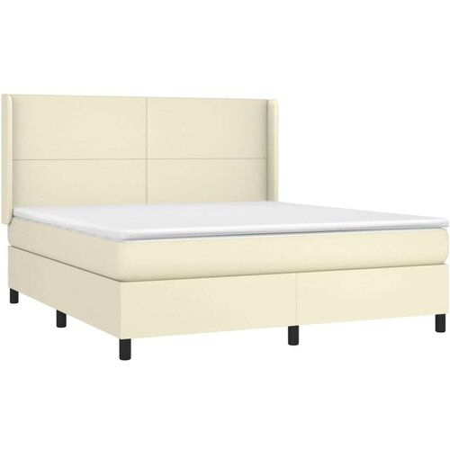 Krevet box spring s madracem LED krem 180x200cm od umjetne kože Slike