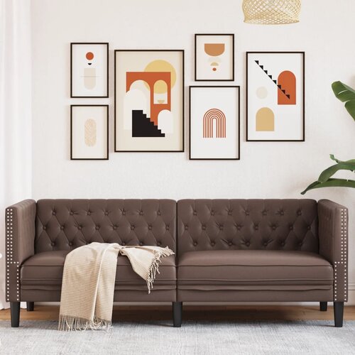 VidaXL Kavč trosed Chesterfield rjava umetno usnje Slike
