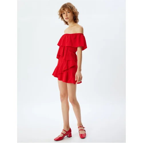 Koton Ruffle Dress Mini Boat Neck Off Shoulder Relaxed Fit