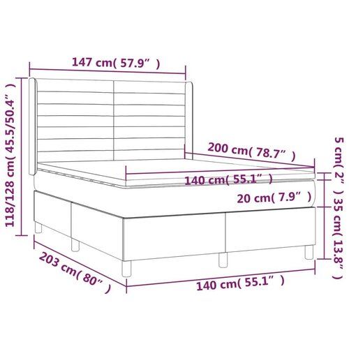 VidaXL Krevet box spring s madracem LED crni 140x200 cm od tkanine Slike