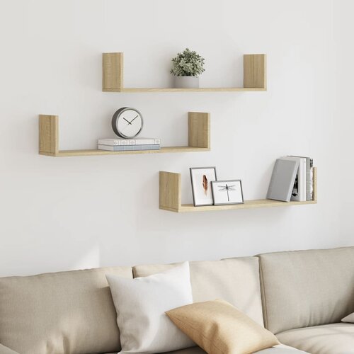 vidaXL Stenska polica 3 kosi sonoma hrast 80x18x18 cm inženirski les Cene