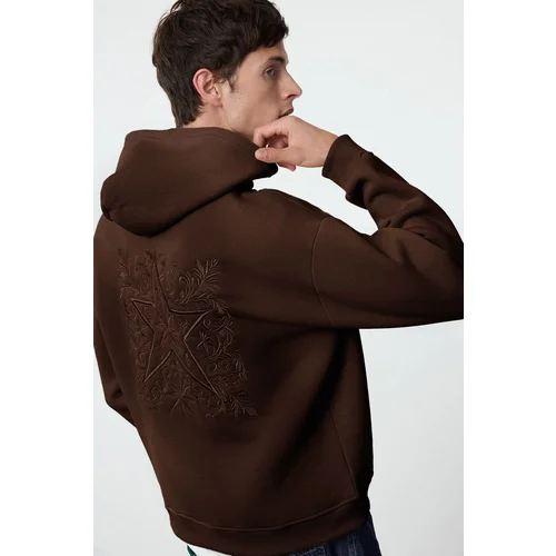 Trendyol Dark Brown Oversize/Wide Cut Back Embroidered Detail Sweatshirt